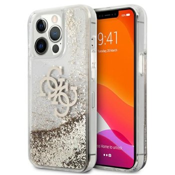 Guess 4G Big Liquid Glitter vāciņš Apple iPhone 13 Pro Max - Zelta