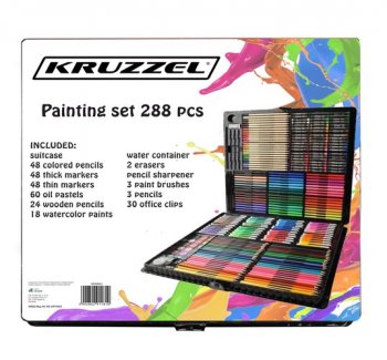 Krāsošanas Zīmēšanas Piederumu Komplekts Koferī, 288 gab. | Kids Art Set Kit for Painting Drowing