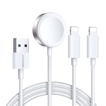 Joyroom S-IW007 trīs vienā USB-A magnētiskais lādētājs un Lightning kabelis 1.2m, balts