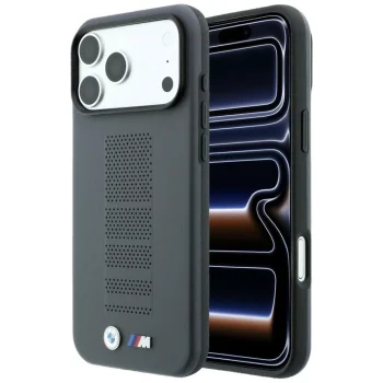 Чехол BMW M Blue Perfo Metal Logo MagSafe для iPhone 18 Pro Max / 17 Pro Max, серый
