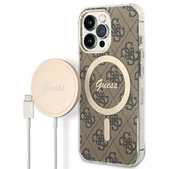 Guess 4G Print MagSafe komplekts iPhone 13 Pro - vāciņš un lādētājs - brūns