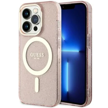 Чехол Guess для iPhone 14 Pro Glitter Gold MagSafe, розовый