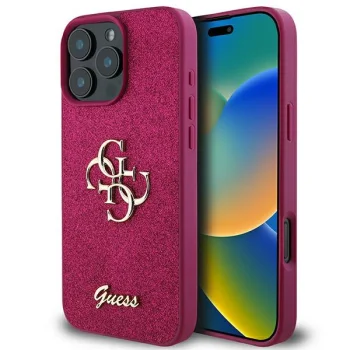 Чехол Guess Glitter Script Big 4G для iPhone 16 Pro - фиолетовый