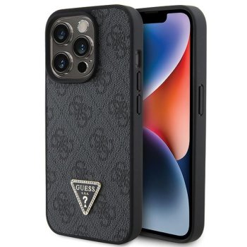 Guess Ādas 4G Diamond Triangle apvalks iPhone 15 Pro Max - melns | Leather case for black