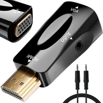 HDMI uz VGA adapteris ar audio 3,5mm mini jack, melns