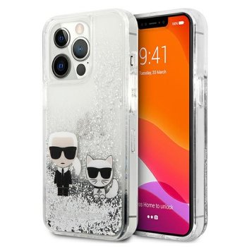 Karl Lagerfeld Liquid Glitter Karl & Choupette vāciņš iPhone 13 Pro / 13 - Sudraba