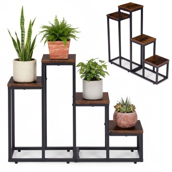 ModernHome 4-Tier Plant Stand, Industrial Metal Plant Shelf for Indoor Flower Pots