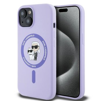 Чехол Karl Lagerfeld Silicone Karl&Choupette Heads Ring MagSafe для iPhone 15, Фиолетовый