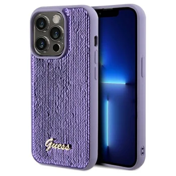 Guess iPhone 14 Pro Max Case Sequin Script Metal, Purple