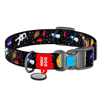 Waudog Nylon Dog collar with QR code size M, NASA