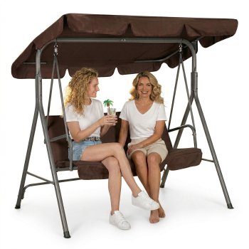 3-Seater Outdoor Garden Swing Steel Freestanding MultiGarden, Brown