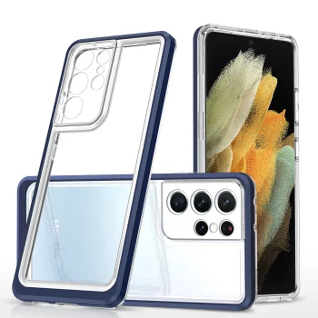 Чехол Hybrid Armor для Samsung Galaxy S23 Ultra Clear 3in1, прозрачный с синей рамкой