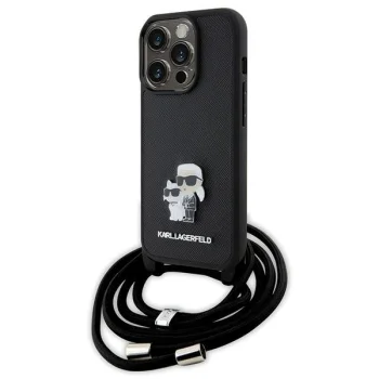 Karl Lagerfeld iPhone 15 Pro vāciņš Crossbody Saffiano Metal Pin, melns