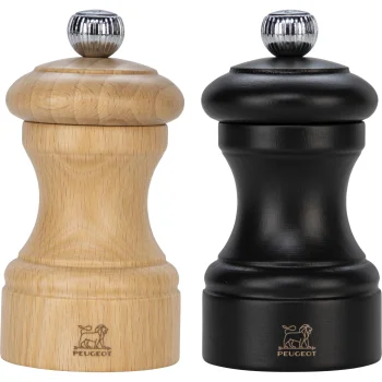 Peugeot Bistro Pepper and Salt Mill Set, 10 cm, Natural and Chocolate Beechwood