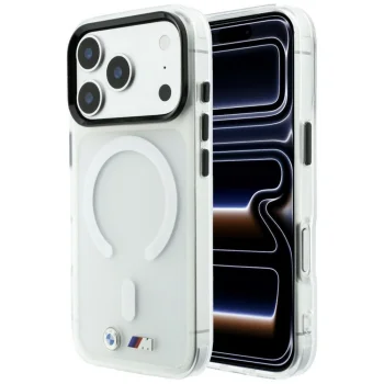 Чехол BMW для iPhone 18 Pro / 17 Pro M IML Frosted Metal Logo & Trims MagSafe, прозрачный