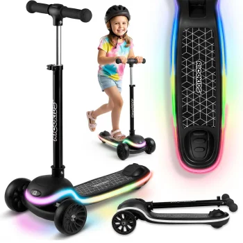 Trīsriteņu balansa skrejritenis bērniem ar LED Ricokids Leddi, melns