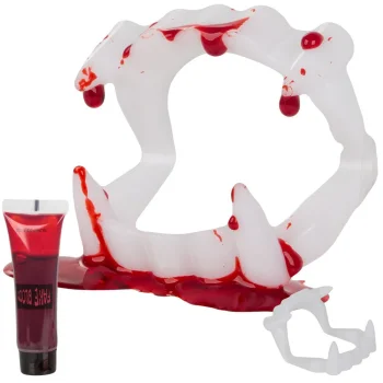 Mākslīgo zobu un asiņu komplekts Helovīnam, vampīra ilkņi, 14 ml