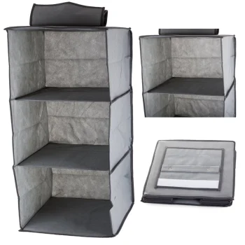 Hanging Wardrobe Organizer with 3 Shelves, 30x30x60 cm, Grey