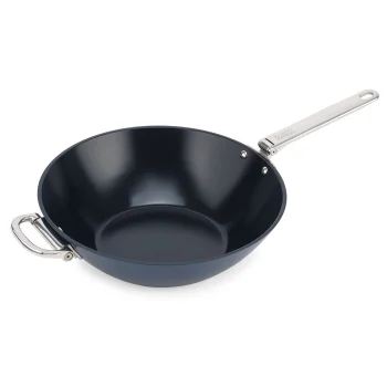 Joseph Joseph Space 32cm Folding Handle Ceramic Non-Stick Wok, Blue