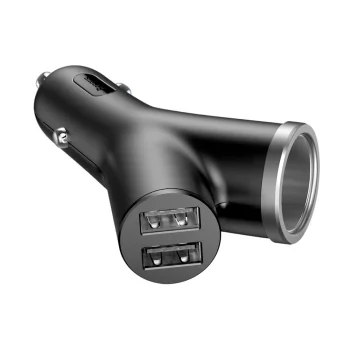 Baseus Y Type Car Charger with 2x USB and Extended Cigarette Lighter Port 3.4A, Black | Telefona Auto Lādētājs ar 2x...