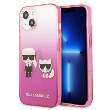 Чехол Karl Lagerfeld Gradient Ikonik Karl&Choupette для iPhone 13 mini, розовый