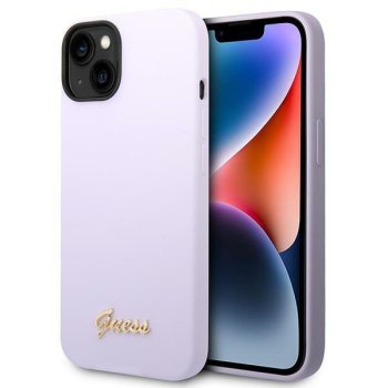 Guess iPhone 14 vāciņš Silicone Vintage Gold Logo, violets