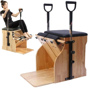 Pilates vingrošanas krēsls ar regulējamiem pedāļiem un atsperēm