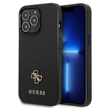 Guess Saffiano 4G Small Metal Logo vāciņš Apple iPhone 13 Pro / 13, Melns