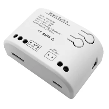 TUYA viedais releja slēdzis 1 kanāla Wi-Fi, RF, 10A, AC 85-250V, balts