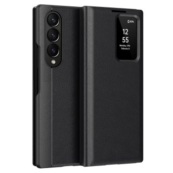 Samsung Galaxy Z Fold 4 (SM-F936) Leather Cover with View Window Card Slot Case, Black | Чехол Обложка...