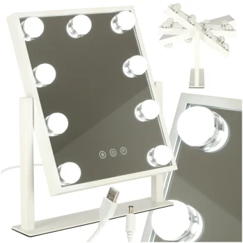 Зеркало для макияжа с 9 LED лампами, USB, 25x30 см