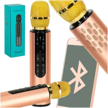 Bezvadu karaoke mikrofons bērniem ar Bluetooth skaļruni 2000mAh SD USB, zelta