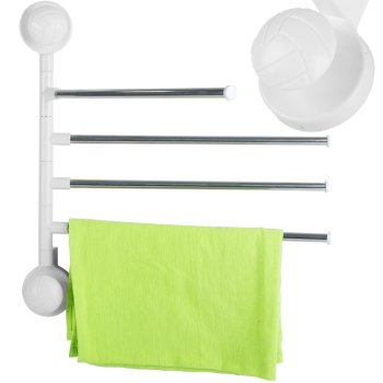 Wall Mounted Swivel Towel Rack with 4 Arms, White