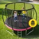 4Fizjo PRO dārza batuts bērniem ar drošības tīklu, 312 cm (10FT), rozā/melns