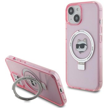 Karl Lagerfeld iPhone 15 Case Ring Stand Choupette Head MagSafe, Pink