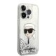 Karl Lagerfeld iPhone 14 Pro vāciņš Liquid Glitter Karl Head Sudraba