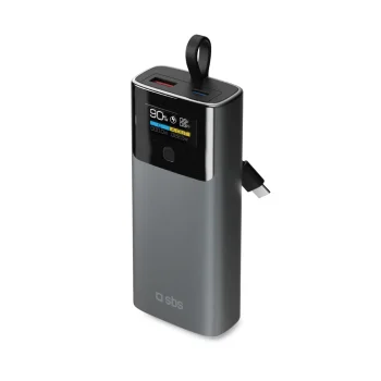 Внешний аккумулятор SBS 10000mAh PD 20W с LCD дисплеем и кабелем USB-C, серый