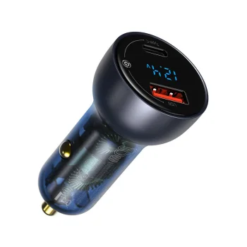 Baseus USB / USB Type C automašīnas lādētājs 65 W 5 A SCP Quick Charge 4.0+ Power Delivery 3.0 ar LCD ekrānu...