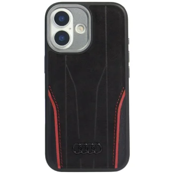 Audi iPhone 17 vāciņš R8 Genuine Leather MagSafe, melns/sarkans