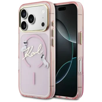 Чехол Karl Lagerfeld IML Choupettes Karl Script Logo MagSafe для iPhone 17 Pro, розовый