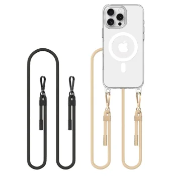 Tech-Protect FlexAir ķēdes MagSafe futrālis iPhone 16 Pro - caurspīdīgs + 2 auklas (melns un tumšs) | Chain Case...