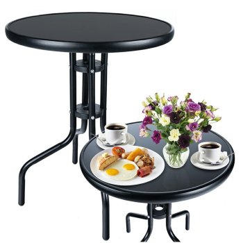 Balcony garden table black glass