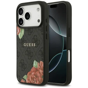 Чехол Guess 4G Flowers Print MagSafe для iPhone 17 Pro Max - черный