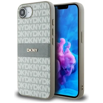 DKNY Mono Stripe & Metal Logo vāciņš priekš iPhone 16e, bēšs