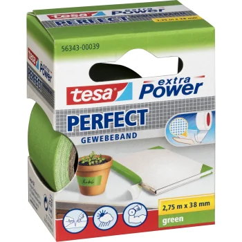 Тканевая клейкая лента Tesa extra Power Perfect 2,75 м x 38 мм, зеленая 56343