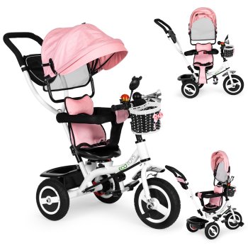 ECOTOYS 4-in-1 Toddler Tricycle with Parent Handle and Reversible Seat, Pink