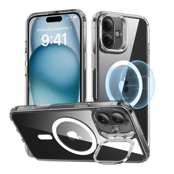 ESR Classic Hybrid HaloLock vāciņš ar statīvu priekš iPhone 16 Plus, caurspīdīgs
