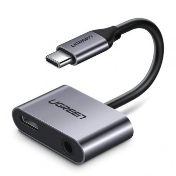 UGREEN USB Type C to USB Type C Conventer Adapter + AUX MiniJack 3.5mm, Gray | Audio Pāreja Pārveidotājs Adapteris