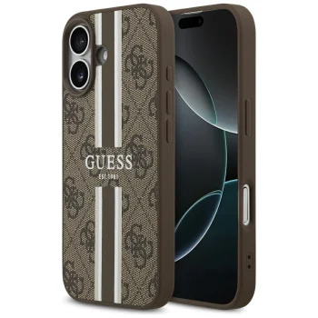 Чехол Guess 4G Printed Stripes MagSafe для iPhone 17, коричневый