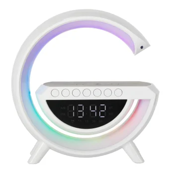 Daudzfunkcionāla RGB LED lampa ar skaļruni, lādētāju un modinātāju, balta